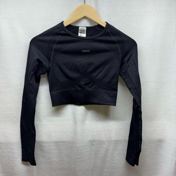 Gymshark Black Long Sleeve Crop Top - Size Small - Picture 1 of 7
